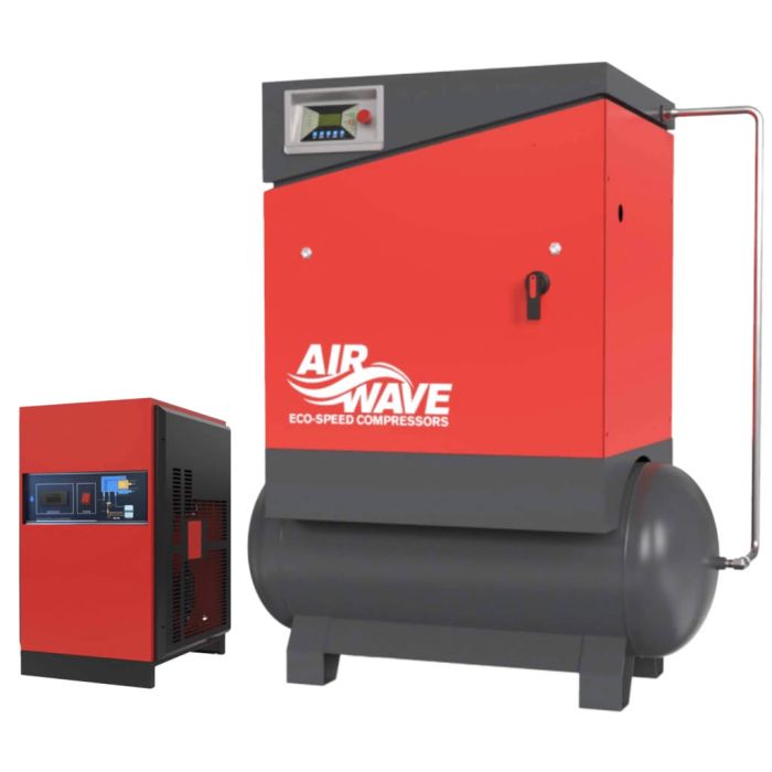 Airwave ECO-Speed, Fixed Speed Compressor, 15hp/11Kw-400V, 60 CFM, Max 10 Bar, 300L Tank Mounted + Floor Mounted Dryer.
