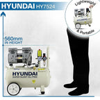 Hyundai HY7524X 750W 24L Oil Free Low Noise Portable Air Compressor 5.2CFM 118psi Direct Drive