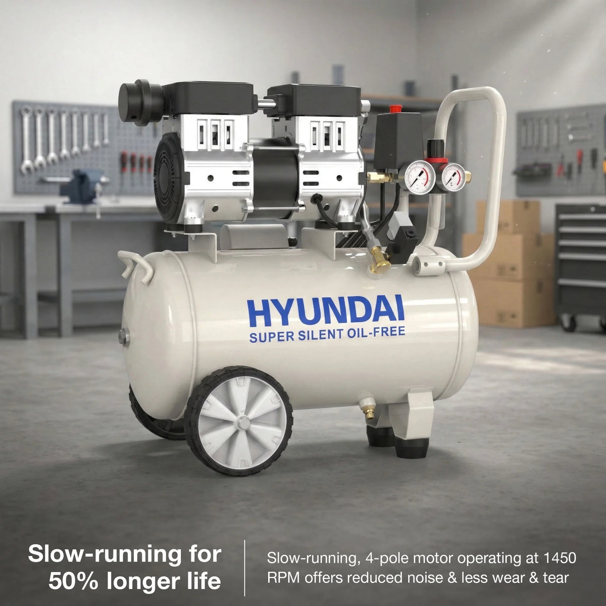 Hyundai HY7524X 750W 24L Oil Free Low Noise Portable Air Compressor 5.2CFM 118psi Direct Drive