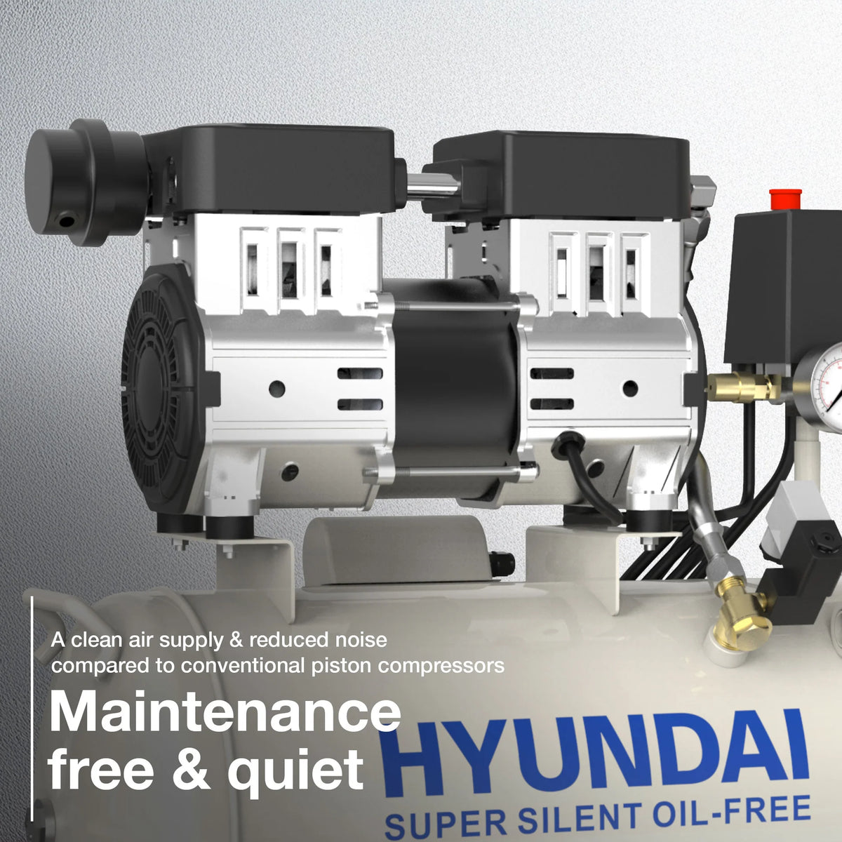 Hyundai HY7524X 750W 24L Oil Free Low Noise Portable Air Compressor 5.2CFM 118psi Direct Drive