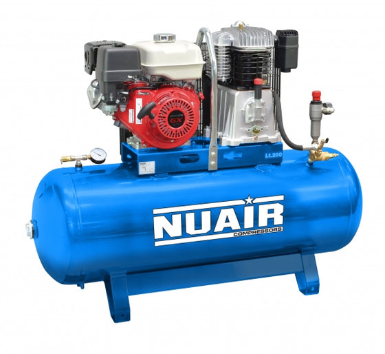 Nuair Petrol Compressor NB7/9S/200F Honda Elect Start 9HP 200Ltr 10Bar Stationary