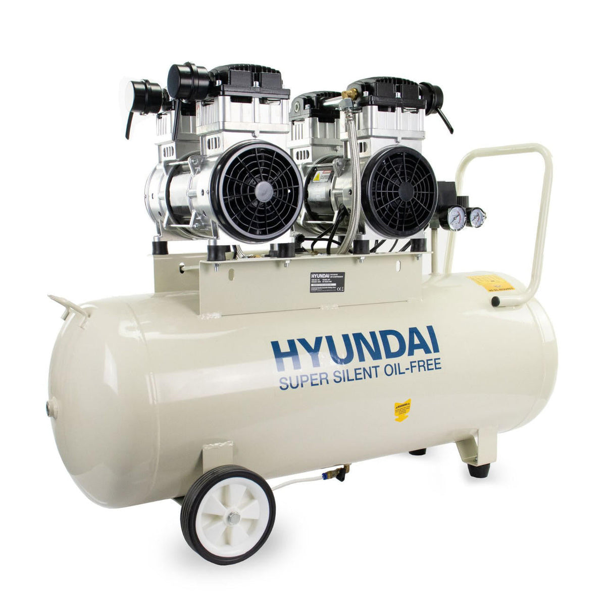 Hyundai HY2150100 Oil-Free Electric Air Compressor with Dual 1500W Motors, 4hp and 100L Tank