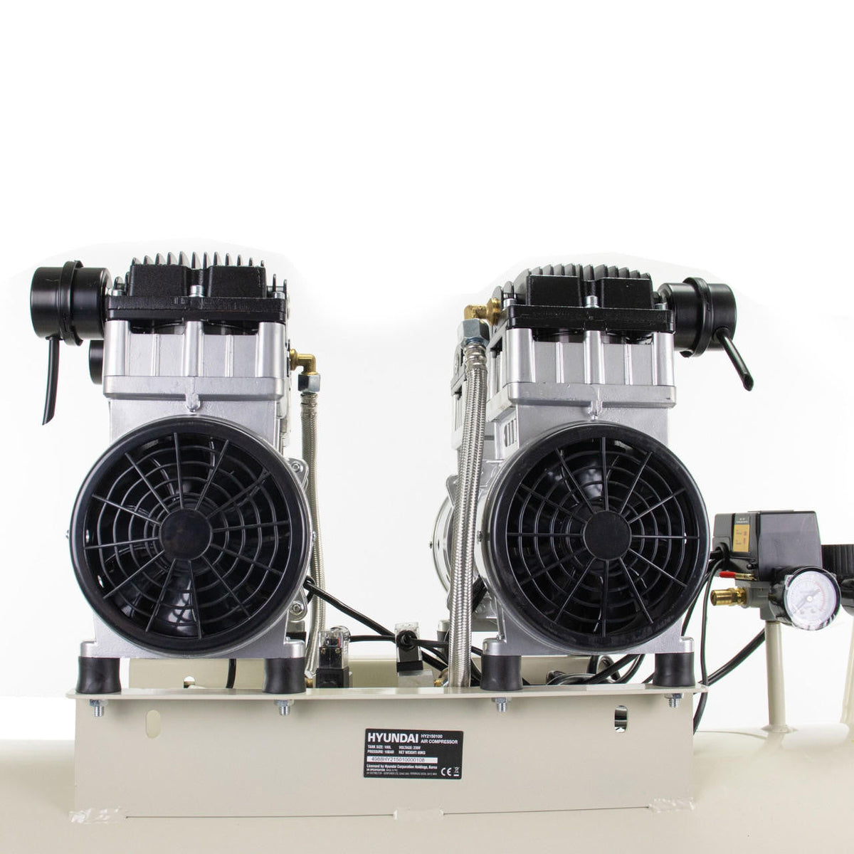 Hyundai HY2150100 Oil-Free Electric Air Compressor with Dual 1500W Motors, 4hp and 100L Tank