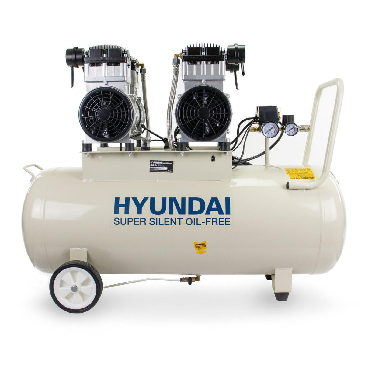 Hyundai HY2150100 Oil-Free Electric Air Compressor with Dual 1500W Motors, 4hp and 100L Tank