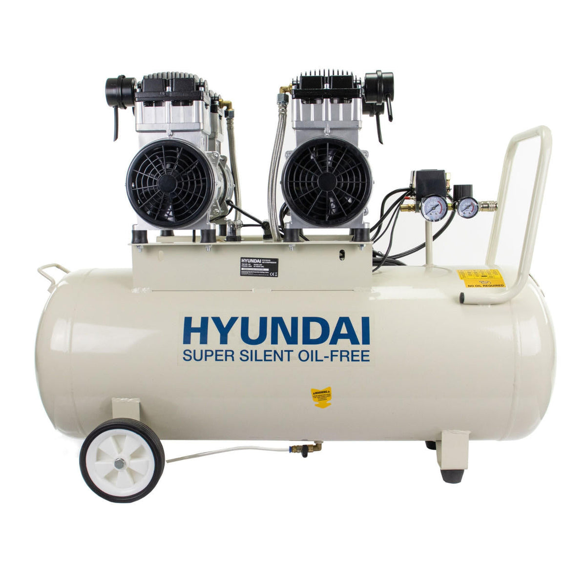 Hyundai HY2150100 Oil-Free Electric Air Compressor with Dual 1500W Motors, 4hp and 100L Tank