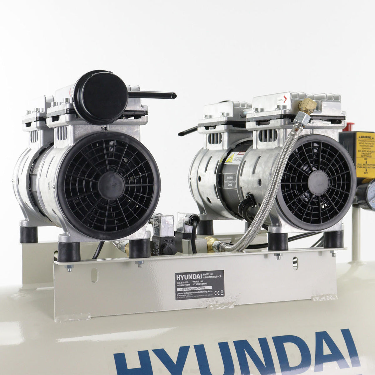 Hyundai HY275100 Electric Air Compressor with Dual 750W 230V Motors, 2hp and 100L Tank