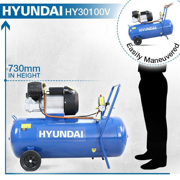 Hyundai HY30100V Electric Air Compressor with V-Twin Cylinder, 2.2kW 230V Motor, 3hp and 100L Tank