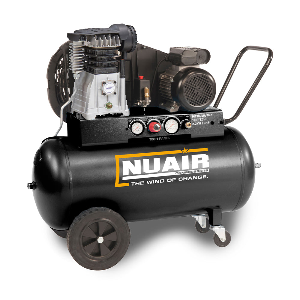 Nuair Compressor B3800B/3M/100 Q-TECH-PRO UK 2.2KW 100Ltr 10Bar 230V Portable (13A)