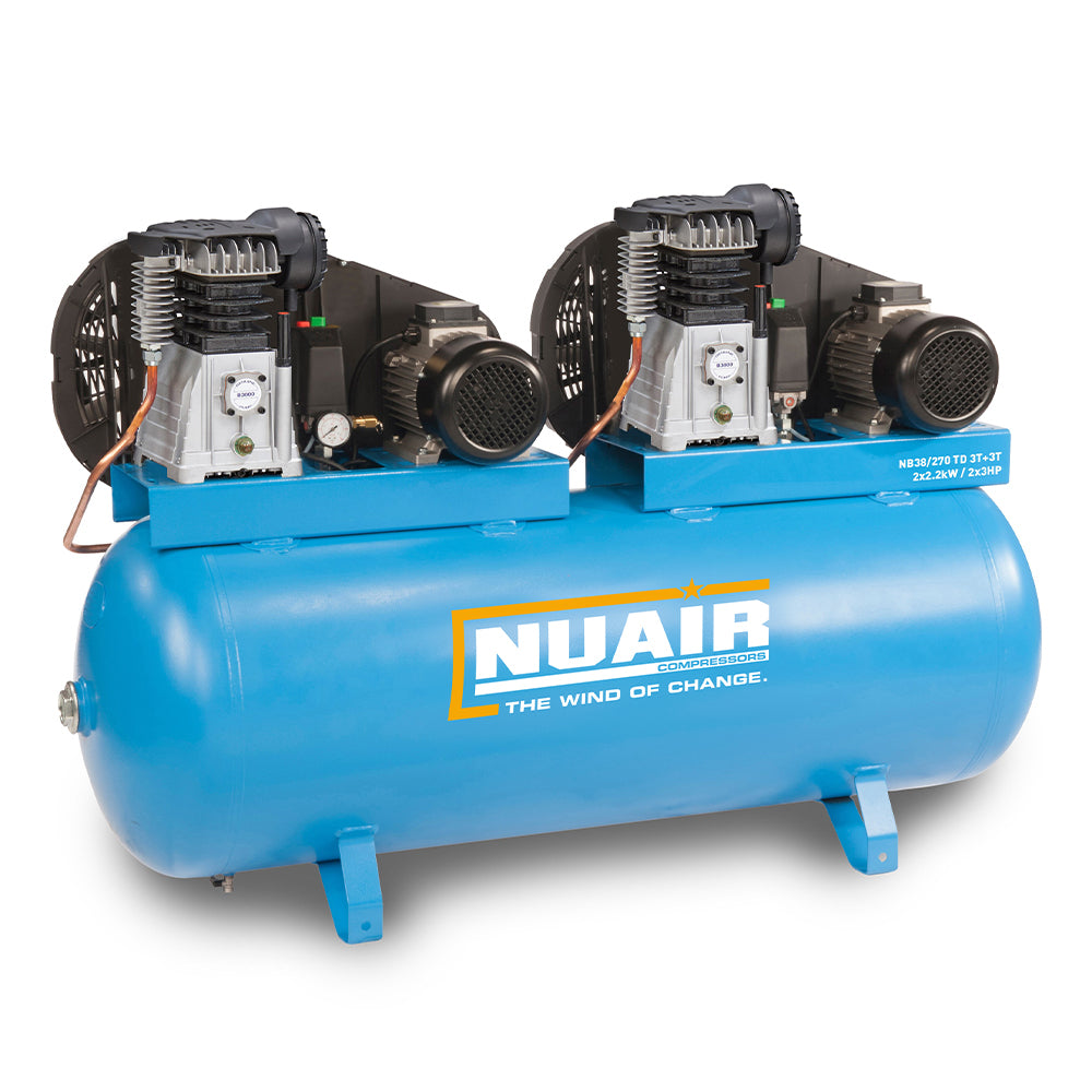 Nuair Compressor NB38/270 TD 3M+3M Tandem 2 x 2.2KW 270Ltr 10Bar 230V Stationary (32A)