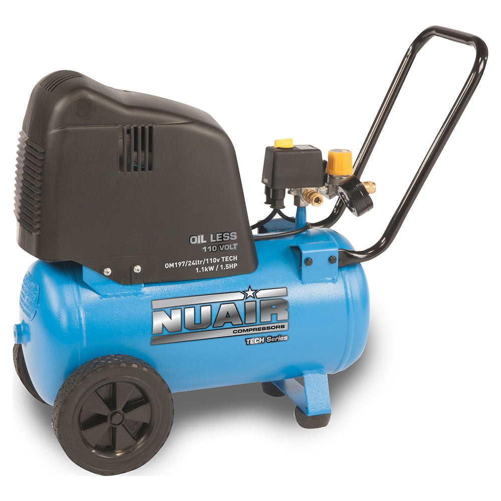 Nuair Compressor OM197/24 TECH/110v 1.1KW 24Ltr 8Bar 110V Portable