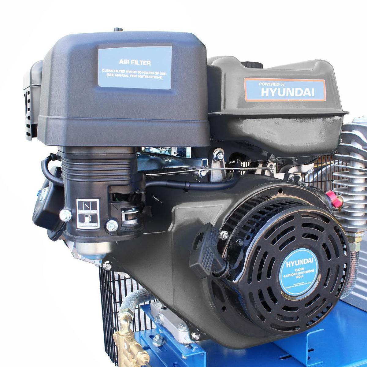 Hyundai HY140200PES Static Floor-Mounted Petrol Air Compressor, 14hp and 200L Tank